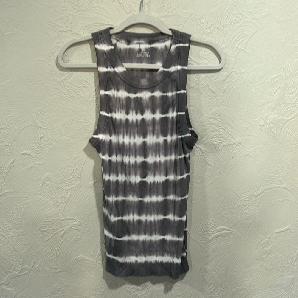 aerie Gray & White Tie-Dye Ribbed Tank Top